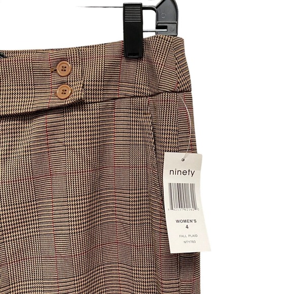 Ninety Women's Sz 4 Brown Fall Plaid Houndstooth Straight Leg Trousers Pants - Picture 4 of 16